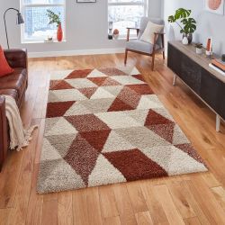 Royal Nomadic 7611 Beige Rust Shaggy Rug by Think Rugs