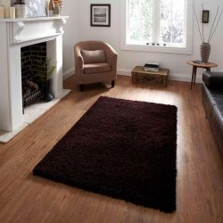 Vista 2236 Brown Solid Plain Shaggy Rug By Think Rugs