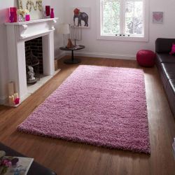 Vista 2236 Pink Solid Plain Shaggy Rug By Think Rugs