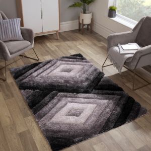3D Carved Ripple Grey Shaggy Rug by Ultimate Rug