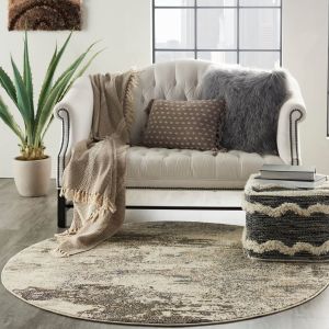 Celestial CES02 Ivory Grey Circle Rug by Nourison