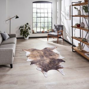 Faux Cow Print Brown White Abstract Rug by Think Rugs