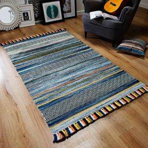 Kelim Stripe Blue Flateweave Rug by Oriental Weavers