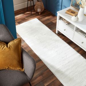 My Washable Faux Fur Ivory Plain Runner by Origins