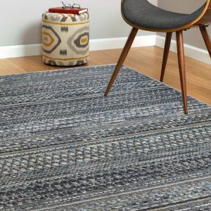 Rabat Blue Striped Rug by Unique Rugs