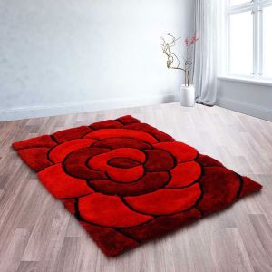 Rose Red 3D Shaggy Rug by Ultimate Rug