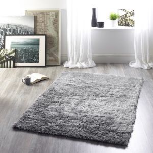 Shimmer Silver Polyester Shaggy Rug by Origins