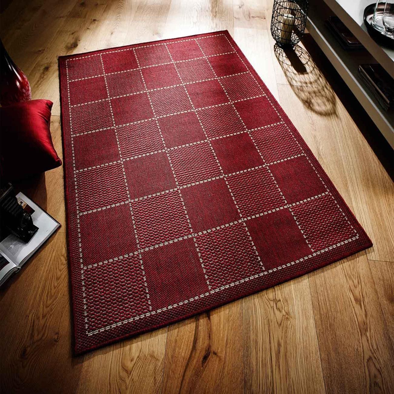 Checked Red Kitchen Rug With Antislip, Red Rugs For Kitchen