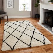 Morocco 2491 Ivory/Black Shaggy Rug By Think Rugs