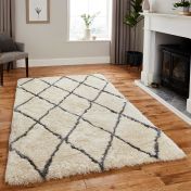 Morocco 2491 Ivory/Grey Shaggy Rug By Think Rugs