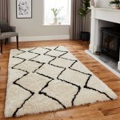 Morocco 3742 Ivory/Black Shaggy Rug By Think Rugs
