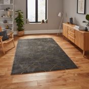 Craft 23486 Dark Grey Gold Abstract Rug by Think Rugs