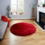 Montana Red Plain Shaggy Circle Rug By think Rugs