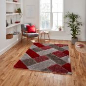 Olympia 2239 Grey Red Shaggy Rug by Think Rugs
