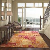 Hand Knotted Rose Orange Floral Wool Silk Rug - Made to Measure Rugs and Runners