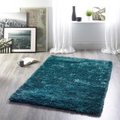Shimmer Teal Polyester Shaggy Rug by Origins