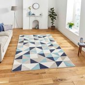 Vancouver 18214 Beige Blue Geometric Rug by Think Rugs